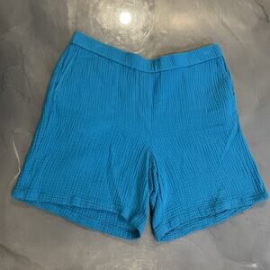 J Jill Shorts Large Crinkle Gauze Cotton Pull On Elastic Waist Walking Blue